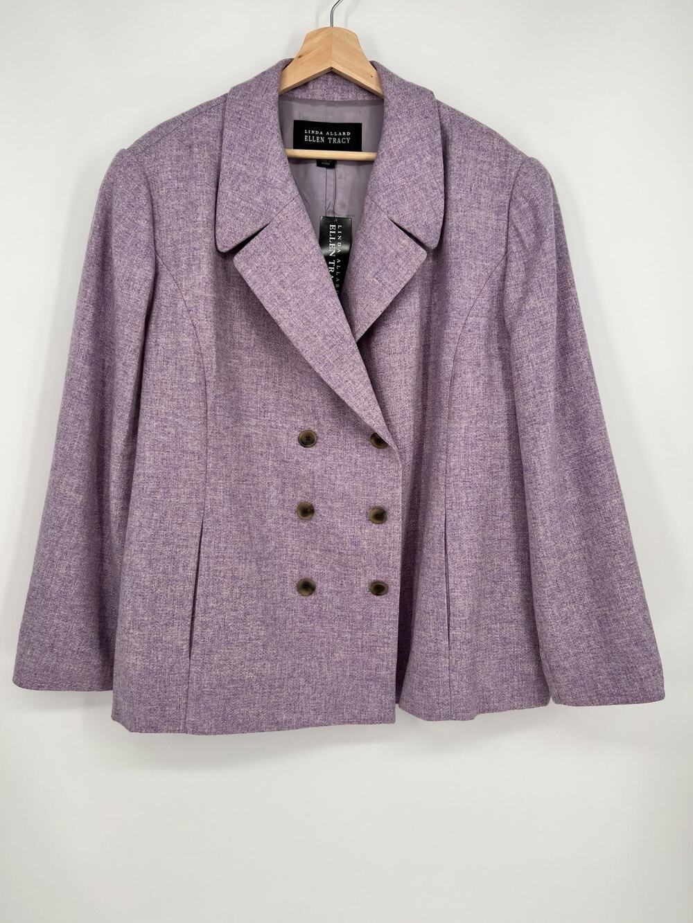 Linda Allard Ellen Tracy Lambswool Blazer Womens 22 Lavender Double Breasted NEW